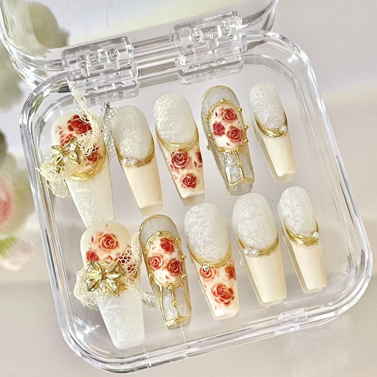 Press on Magic Nails Nostalgic Classical 10pcs Handmade Durable Shining Design