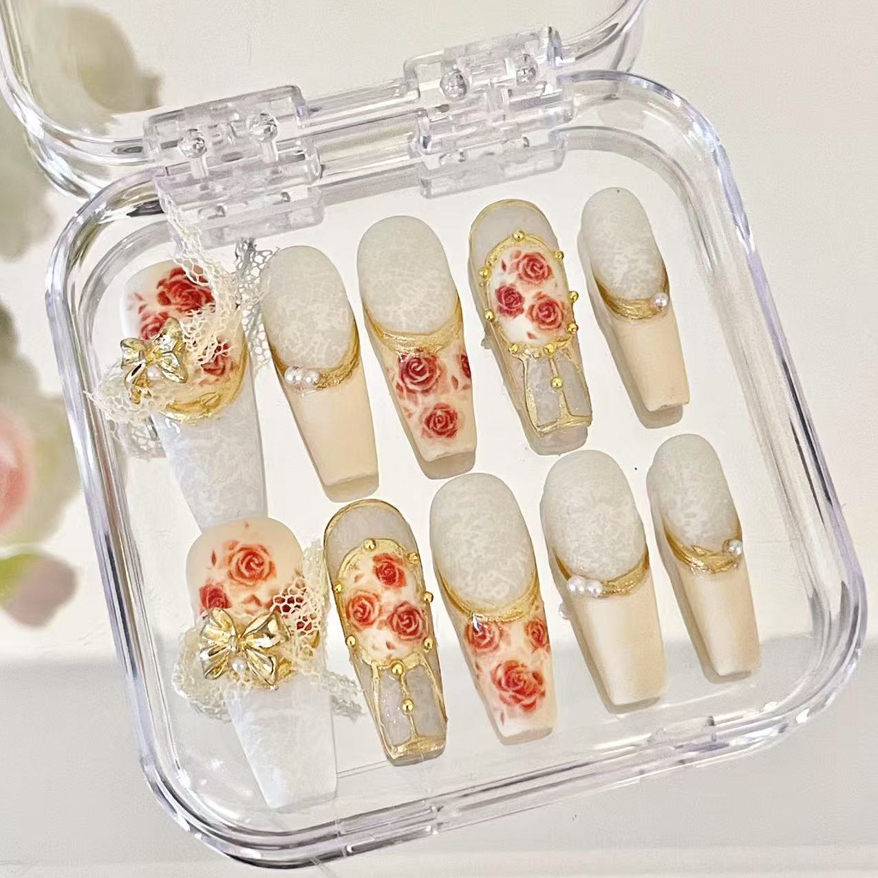 Press on Magic Nails Nostalgic Classical 10pcs Handmade Durable Shining Design