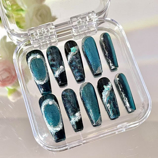 Press on Magic Nails Mysterious Sea 10 pcs Handmade Durable Shinning Design